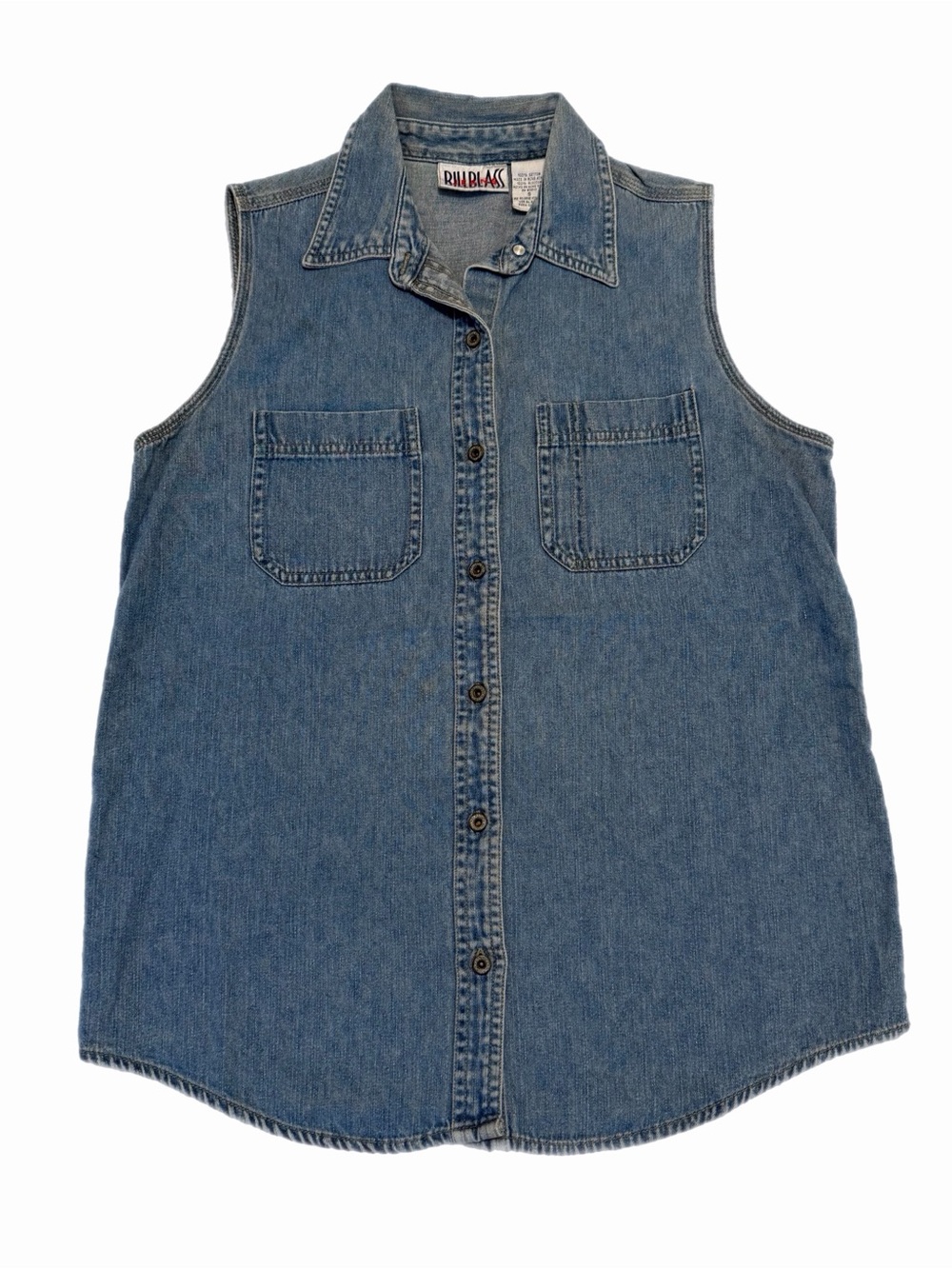 Vintage 90s Bill Blass Jeans Sleeveless Denim Button-Up Shirt Small